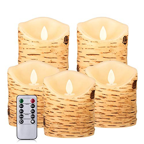 Aku Tonpa Birch Bark Effect Flameless Candles Battery Operated Pillar Real Wax Flickering Electric LED Candle Sets with Remote Control Cycling 24 Hours Timer, Pack of 5 Aku Tonpa Birch Bark Effect Flameless Candles Battery Operated Pillar Real Wax Flickering Electric LED Candle Sets with Remote Control Cycling 24 Hours Timer, Pack of 5