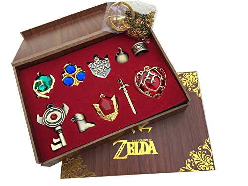 The Legend of Zelda Twilight Princess  and  Hylian Shield  and  Master Sword finest collection sets keychain / necklace / jewelry series -Red-10set-