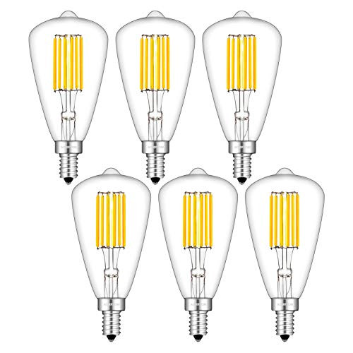 AOMRYOM 6W LED Edison Bulb 60W Equivalent 650LM, 3000K Warm White E12 Base, Vintage Edison Style Tiny ST48 / ST14 Clear Glass Dimmable LED Filament Light Bulbs, Pack of 6