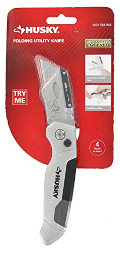 Husky 1001594945 Metal 3-Position Flip Folding Utility Knife with 4 Included Blades
