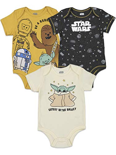 Star Wars Baby Yoda Chewbacca R2-D2 C-3PO Yoda Baby Boys 3 Pack Bodysuit 0-3 Months