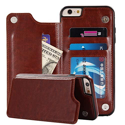 iPhone 6s Plus/6 Plus Case, HXAYR Slim Fit Premium PU Leather Wallet Case with Card Holder Slots [Magnetic Closure] Flip Cover Kickstand Protective Phone Case for iPhone 6S Plus/6 Plus 5.5", Brown