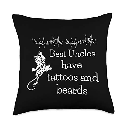 Tattoo Lover I Love Tattoos Ink Gifts Best Uncles Beard Ink Tattoo Artist Throw Pillow, 18x18, Multicolor