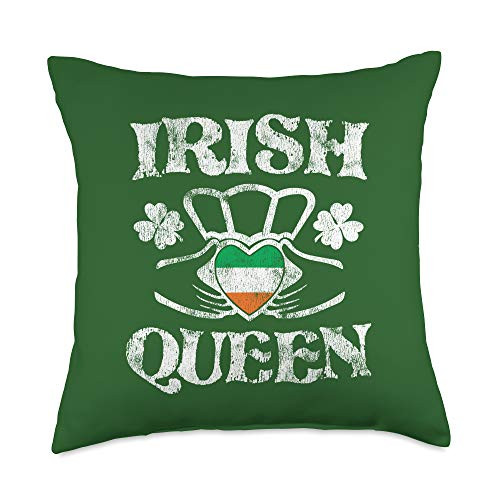 St Patrick's Day Lucky Ink Irish Queen Claddagh Ring St. Patricks Day Throw Pillow, 18x18, Multicolor