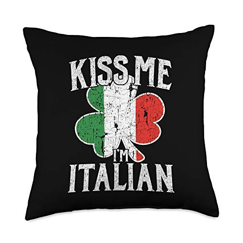 Luck of The Irish St Pats Ink Kiss Me I'm Italian Funny St. Patrick's Day Italy Flag Throw Pillow, 18x18, Multicolor