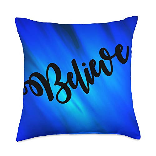 DBY-INK -Pillows- Believe Blue Accent Decorative Fluffy Bag Carrier Fun Throw Pillow, 18x18, Multicolor