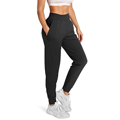 TrainingGirl Women Jogger Pants Track Cuff Tapered Sweatpants with Pockets Workout Running Leggings Loose Yoga Lounge Pants -Black, Medium-