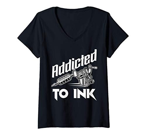 Womens Tattoo Shirt Addicted To Ink Inking Tattoo Artist V-Neck T-Shirt