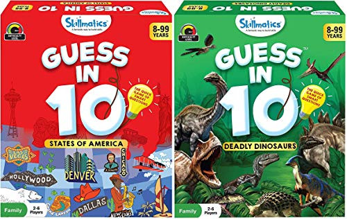 Skillmatics Guess in 10 - Sates of America  plus Deadly Dinosaurs -Ages 8-99- Bundle - Card Game of Smart Questions - General Knowledge for Kids, Adults and Families - Gifts for Kids