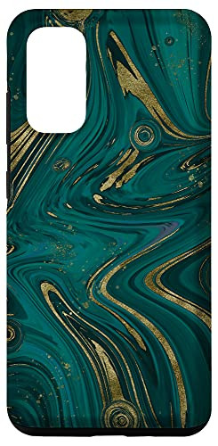 Galaxy S20 Teal Green Fluid Paint Effect  and  Golden Yellow Highlights Case