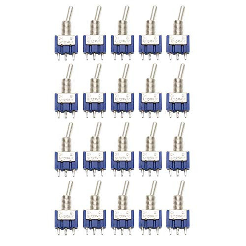 TOUHIA On/On/ 2 Position Terminal SPDT Latching Mini Toggle Switch 3 Pin 125VAC 6A Amps,20Pcs (Blue)