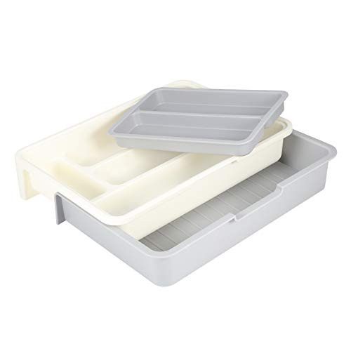 Utensil Holder, Kitchen Drawer Organizer Flatware Drawer Tray, Expandable Cutlery Tray Adjustable Bathroom Home for Kitchen Office