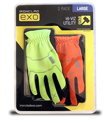 Ironclad YS-EXOB-HS2-04-L Hi-Viz Utility Safety Gloves,1 Pair Orange and 1 Pair Yellow -2 Pack-, Large