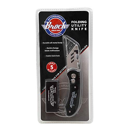 Brock Black Folding Pocket Utility Knife with 5 Extra Blades