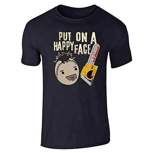 Put On A Happy Face Chainsaw Funny Horror Movie Black L Graphic Tee T-Shirt for Men