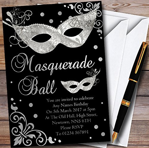 Silver  and  Black Masquerade Ball Personalized Party Invitations