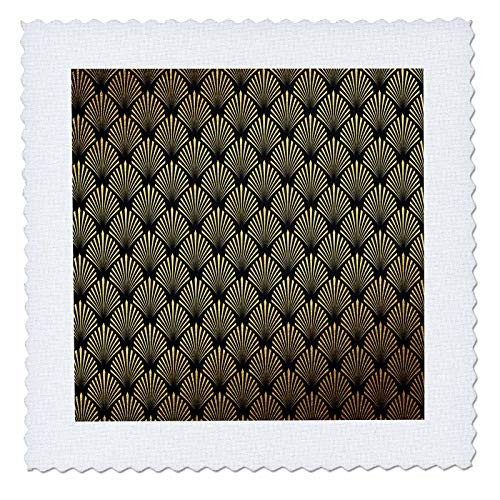 3dRose Elegant Black and Image Of Gold Art Deco Fan Diamond Pattern - Quilt Squares -qs_338042_4-