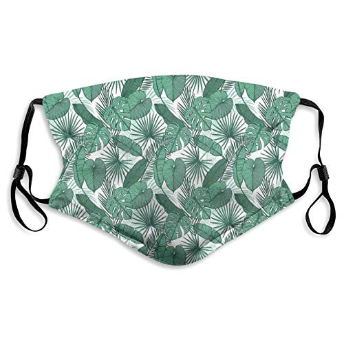 Comfortable Windproof mask, Palm Tree Passion Monstera Areca Palm Fan Palm And Banana Leaves,Printed Facial Decorations for Adult