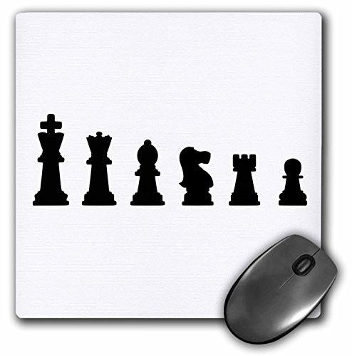 3dRose LLC 8 x 8 x 0.25 Inches Mouse Pad, Black and White Chess Pieces Line Up Checkmate Game Piece Silhouettes Chess Fans Players Masters -mp_120268_1-