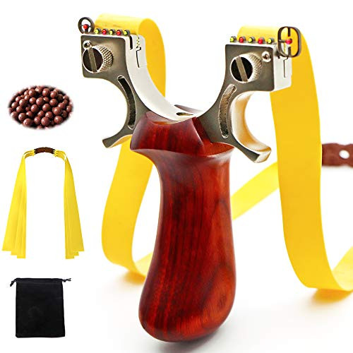 Slingshot,Professional Hunting Slingshots Set,Outdoor Shooting Slingshots for Adults,Powerful Stainless Steel Wooden Handle High Velocity Catapult Slingshots with 3 Rubber Bands and 50 Slingshot Ammo