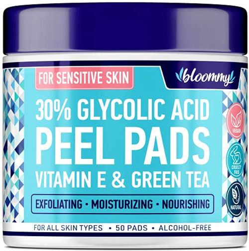 Glycolic Acid Pads - AHA Glycolic Acid Peel Pads for Sensitive Skin - Resurfacing Peel for Fine Lines and Wrinkles - Gentle Skin Exfoliating with Vitamin E and Green Tea - Vegan and Non-GMO - 50 Pads Glycolic Acid Pads - AHA Glycolic Acid Peel Pads for Sensitive Skin - Resurfacing Peel for Fine Lines and Wrinkles - Gentle Skin Exfoliating with Vitamin E and Green Tea - Vegan and Non-GMO - 50 Pads