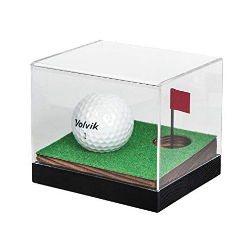 J JACKCUBE DESIGN Clear Acrylic Golf Ball Memorabilia Display Case, Dust Protection Transparent Holder Storage Box for Souvenir Golfball with Wood Base - MK650A -Wood-
