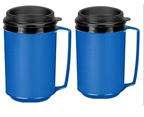 Two 12 oz Insulated Coffee Mugs like the Classic Aladdin Mugs by Thermo Serv -blue-