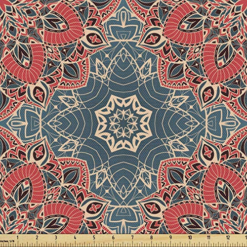 Ambesonne Mandala Fabric by The Yard, Culture Inspired Middle Eastern Motifs Checkered Pattern, Decorative Fabric for Upholstery and Home Accents, 3 Yards, Coral Blue Ambesonne Mandala Fabric by The Yard, Culture Inspired Middle Eastern Motifs Checkered Pattern, Decorative Fabric for Upholstery and Home Accents, 3 Yards, Coral Blue