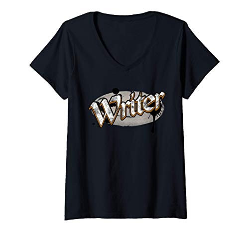 Womens Writer Dripping Ink Write Vintage Birthday Gift V-Neck T-Shirt