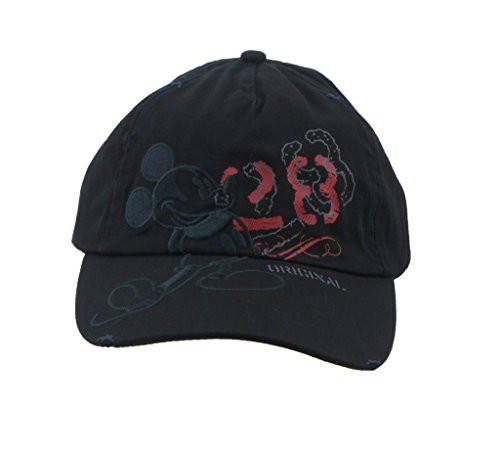 Disney Adult Mickey Mouse Black Tonal Distressed Cap with Adjustable Strap