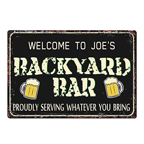 Volluroy Personalized Customization Welcome to Backyard Bar Grill Metal Sign Men Cave Home Barbeque Beer Wall Decor Art Plaque Signs