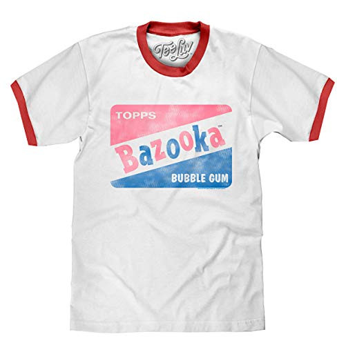 Tee Luv Bazooka Bubble Gum Shirt - Retro Topps Candy Ringer Tee Shirt -Red/White- -3XL-