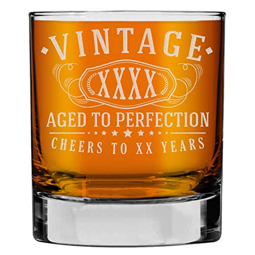 Personalized Custom Age Etched Birthday 10.25oz Whiskey Rocks Glass - Vintage Aged to Perfection Bourbon Scotch Lowball Old Fashioned Personalized Custom Age Etched Birthday 10.25oz Whiskey Rocks Glass - Vintage Aged to Perfection Bourbon Scotch Lowball Old Fashioned