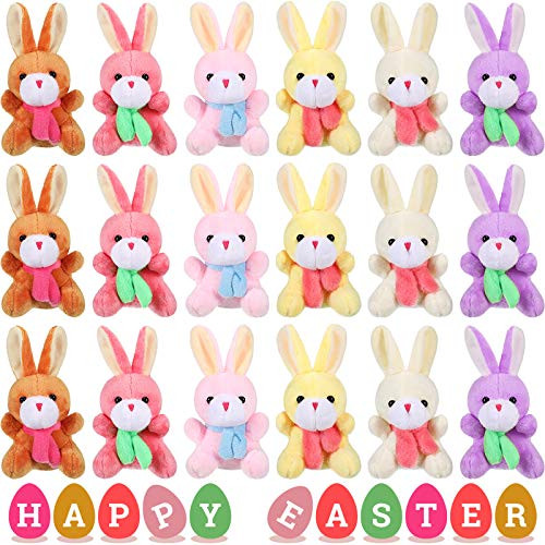 Skylety 12 Pieces Easter Bunny Rabbit Plush Stuffed Animals Plush Toys 4 Inch Stuffed Bunny Toys Soft Tiny Rabbit Doll Plush Hanging Pendant Ornament for DIY Keychain Easter Decorations Party Favors