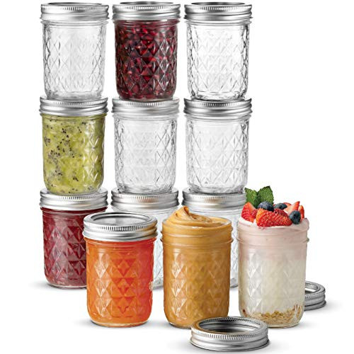 Ball Regular Mouth Mason Jars 8 oz, 12 Pack Canning Jars, With Regular Mouth Lids and Bands, For canning, Freezing, Fermenting, Pickling, Preserving - Microwave  and  Dishwasher Safe  plus SEWANTA Jar Opener