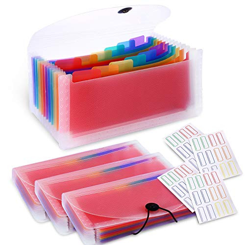 4 Pack 13-Pockets Accordion File Organizer, A6 Plastic Coupon Organizer Wallet Mini Expanding File Folder for Cards, Coupons, Receipt, Tax Item