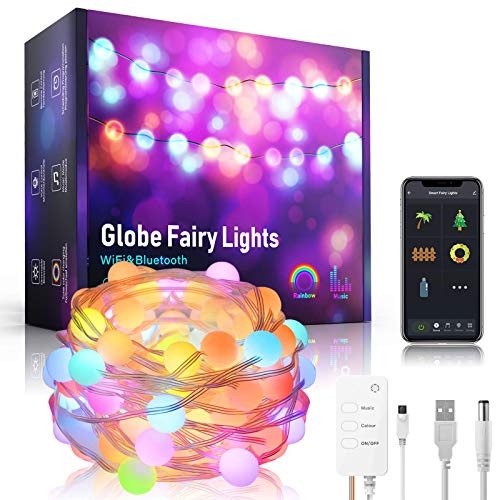 Frontoppy Led Globe Ball String Lights, 33ft WiFi Fairy Lights, App Control Music Sync LED USB Hanging Decorative Lights with Remote for Indoor Outdoor Decor, IP65 Waterproof