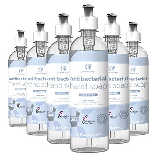 Greenerways Antibacterial Hand Soap - Made in USA - Unscented Liquid Hand Soap with Pump and Soothing Aloe Vera - Sulfate-Free, Paraben-Free, Cruelty-Free, Vegan Hand Wash -16 Fl Oz -6 Pack- - Unscented- Greenerways Antibacterial Hand Soap - Made in USA - Unscented Liquid Hand Soap with Pump and Soothing Aloe Vera - Sulfate-Free, Paraben-Free, Cruelty-Free, Vegan Hand Wash -16 Fl Oz -6 Pack- - Unscented-