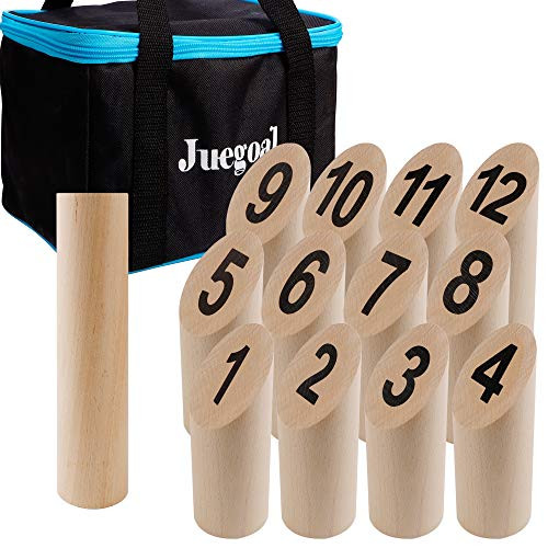 Juegoal Wooden Throwing Game Set, Numbered Block Tossing Viking Chess Clash Toss Family Games with Carrying Bag, Outdoor Yard, Beach, Backyard, Lawn, Camping Games Juegoal Wooden Throwing Game Set, Numbered Block Tossing Viking Chess Clash Toss Family Games with Carrying Bag, Outdoor Yard, Beach, Backyard, Lawn, Camping Games