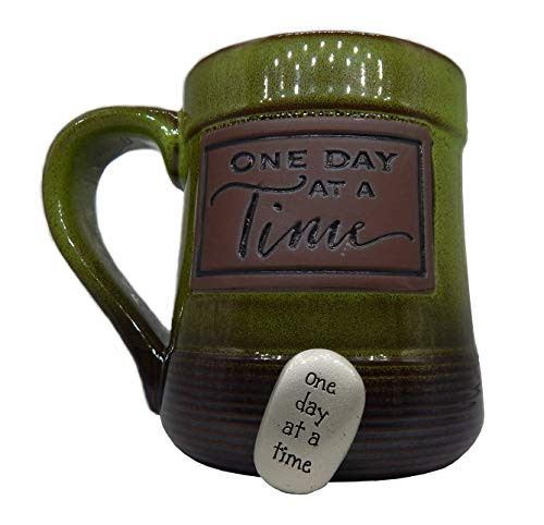 One Day at a Time Coffee Mug Tough Green with One Day at a Time Thumb Stone