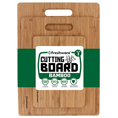 Freshware Bamboo Cutting Board - Wood Chopping Boards for Food Prep, Meat, Vegetables, Fruits, Crackers & Cheese, Set of 3 (Renewed)