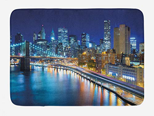 Ambesonne Landscape Bath Mat, View of Famous New York City Manhattan Bay Harbour at Night and Skyscrapers Print, Plush Bathroom Decor Mat with Non Slip Backing, 29.5" X 17.5", Multicolor Ambesonne Landscape Bath Mat, View of Famous New York City Manhattan Bay Harbour at Night and Skyscrapers Print, Plush Bathroom Decor Mat with Non Slip Backing, 29.5" X 17.5", Multicolor