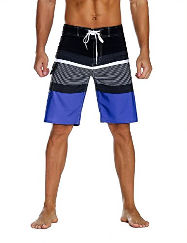 Nonwe Men's Sportwear Quick Dry Swim Trunks with Lining Blue and Black 36