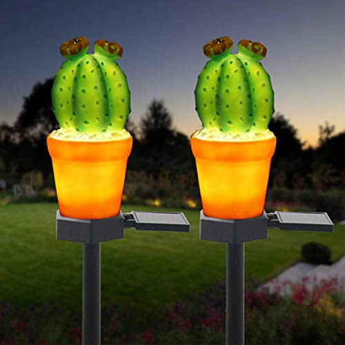 Solar Garden Decorative Lights Outdoor,2 Pack Cactus Stake Waterproof Landscape Lights, Solar Landscape Lighting Light for Lawn Patio Yard-Round-