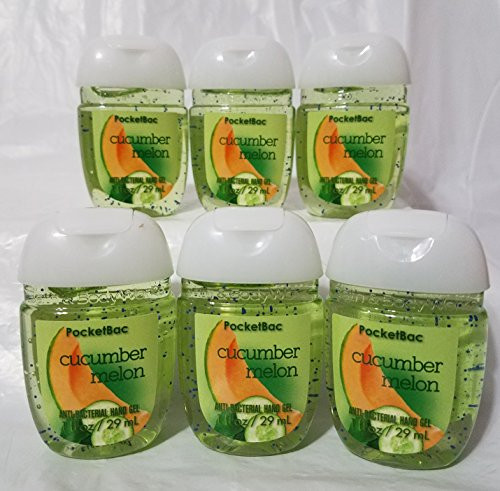 Bath and Body Works Pocketbac Hand Sanitizers Cucumber Melon 6 Pack bundle. 1 Oz