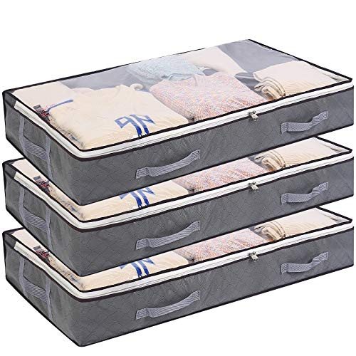 Vieshful 3 Pack Underbed Storage Bags 75L Foldable Clothes Bag Large Capacity Storage Containers with Clear Window Reinforced Handles Zippered Organizer Non-Woven for Comforters Blankets Bedding