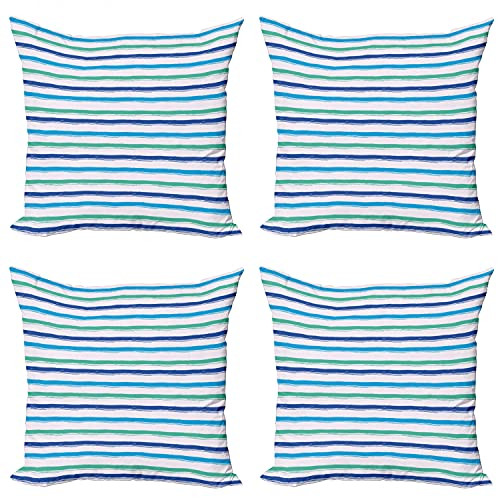 Ambesonne Harbour Stripe Throw Pillow Cushion Case Pack of 4, Brushstroke Lines Backdrop in Several Tones Modern Minimalist Design, Modern Accent Double-Sided Digital Printing, 16", Royal Blue Seafoam