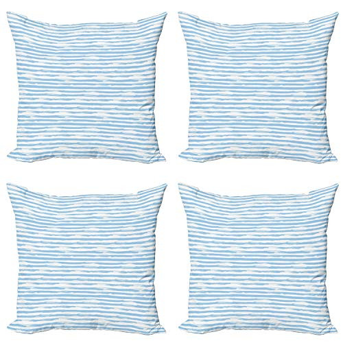 Ambesonne Harbour Stripe Throw Pillow Cushion Case Pack of 4, Soft Toned Nautical Uniform Brushstroke Simplistic Lines Theme, Modern Accent Double-Sided Digital Printing, 16", Pale Blue White