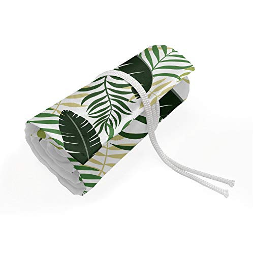 Ambesonne Botanical Pencils Case Wrap Roll Holder, Monstera Fan Palm Banana Leaves Exotic Foliage Jungle Hipster Flowers, Durable  and  Portable Canvas Pencil Organizer, 48 Loops, Khaki Dark Green White Ambesonne Botanical Pencils Case Wrap Roll Holder, Monstera Fan Palm Banana Leaves Exotic Foliage Jungle Hipster Flowers, Durable  and  Portable Canvas Pencil Organizer, 48 Loops, Khaki Dark Green White