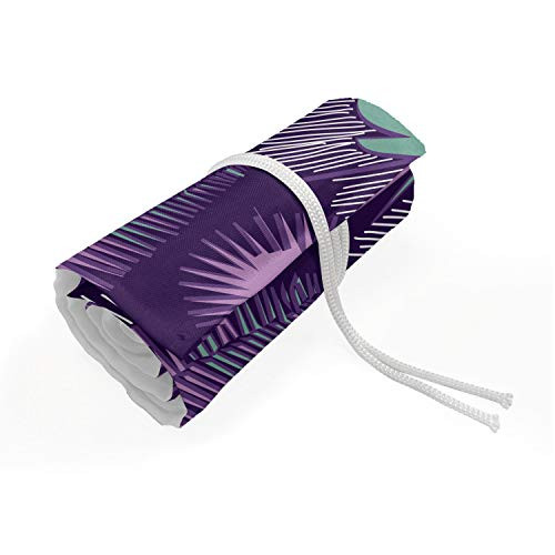 Ambesonne Tropical Pencils Case Wrap Roll Holder, Exotic Jungle Leaves Monstera Fan Palm Banana Island Coconut Tree Pattern, Durable  and  Portable Canvas Pencil Organizer, 48 Loops, Purple and Seafoam Ambesonne Tropical Pencils Case Wrap Roll Holder, Exotic Jungle Leaves Monstera Fan Palm Banana Island Coconut Tree Pattern, Durable  and  Portable Canvas Pencil Organizer, 48 Loops, Purple and Seafoam